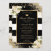 Elegant Black Gold Elfenbeinblüte Sweet 16 Geburts Einladung (Vorne/Hinten)