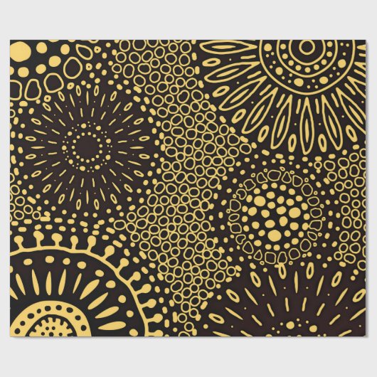 Elegant Black Gold Ethnic Floral Wrapping Paper Geschenkpapier (Flach)