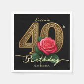 Elegant Black Gold Filigree Red Rose 40th Birthday Serviette (Vorderseite)