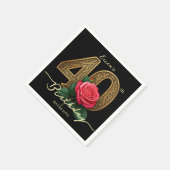 Elegant Black Gold Filigree Red Rose 40th Birthday Serviette (Ecke)