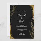 Elegant Black Gold Floral | Leaf Design Wedding Einladung (Vorderseite)