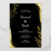Elegant Black Gold Floral | Leaf Design Wedding Folieneinladung (Vorderseite)