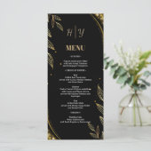 Elegant Black Gold Floral | Leaf Design Wedding Menükarte (Stehend Vorderseite)