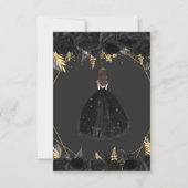 Elegant Black Gold Floral Princess Quinceanera RSVP Karte (Rückseite)