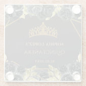 Elegant Black Gold Floral Tiara Quinceanera Glasuntersetzer (Rückseite)