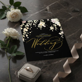 Elegant Black & Gold Floral Watercolor Wedding Einladung
