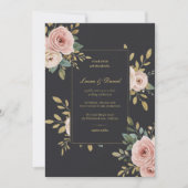 Elegant Black & Gold Floral Wedding Invitation Einladung (Vorderseite)