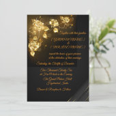 Elegant Black & Gold Floral Wedding Invitation Einladung (Stehend Vorderseite)