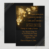 Elegant Black & Gold Floral Wedding Invitation Einladung (Vorne/Hinten)