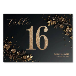Elegant Black Gold Floral Wedding Table Card Tischnummer