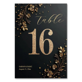 Elegant Black Gold Floral Wedding Table Card Tischnummer