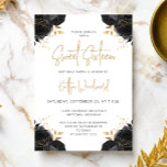 Elegant Black Gold Floral White Sweet 16 Party Einladung<br><div class="desc">This elegant Sweet Sixteen birthday party invitation features black roses with faux gold foil foliage in four corners on a white background. The words "Sweet Sixteen" and the name of the guest of honor appear in trendy gold-colored modern handwriting script. Add the details in charcoal gray sans serif font.</div>