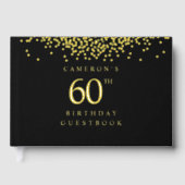 Elegant black gold foil Custom 60th birthday  Gästebuch (Vorderseite)