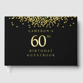 Elegant black gold foil Custom 60th birthday  Gästebuch
