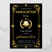 Elegant Black & Gold Foil Graduation Invitation Folieneinladung (Vorderseite)