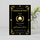 Elegant Black & Gold Foil Graduation Invitation Folieneinladung (Stehend vorne)