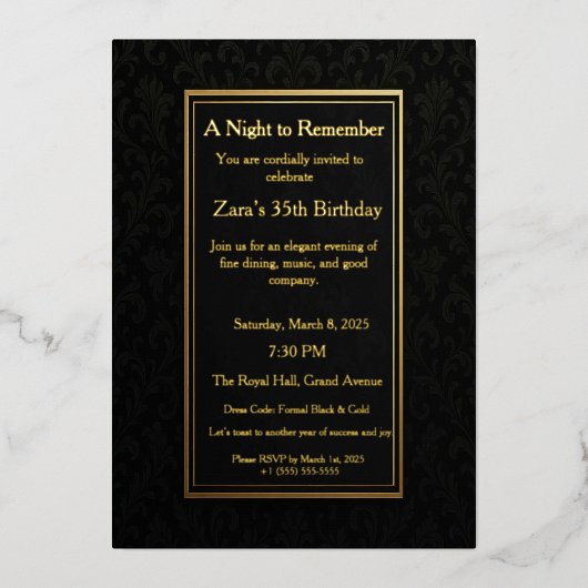 Elegant Black Gold Formal Foil Invitation Folieneinladung (Vorderseite)