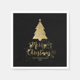 Elegant Black Gold Frohe Weihnachtssparkle Serviette