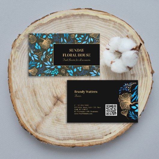 Elegant Black Gold Ginkgo Floral Feminine Visitenkarte