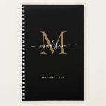 Elegant Black Gold Girly Monogram Script Name 2021 Planer<br><div class="desc">Elegant Black Gold Girly Feminine Monogram Script Name 2021 Planer</div>