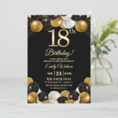 Elegant Black Gold Glitter 18th Birthday Party Einladung (Stehend Vorderseite)