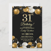 Elegant Black Gold Glitter 31st Birthday Photo Einladung (Vorderseite)