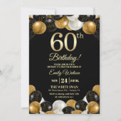 Elegant Black Gold Glitter 60th Birthday Photo Einladung (Vorderseite)