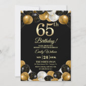 Elegant Black Gold Glitter 65th Birthday Photo Einladung (Vorderseite)