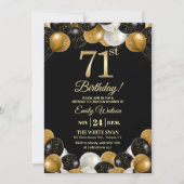 Elegant Black Gold Glitter 71st Birthday Photo Einladung (Vorderseite)