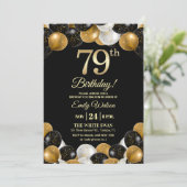 Elegant Black Gold Glitter 79th Birthday Photo Einladung (Stehend Vorderseite)