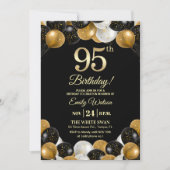 Elegant Black Gold Glitter 95th Birthday Photo Einladung (Vorderseite)