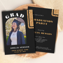 Elegant Black Gold Glitter Grad Photo Graduation