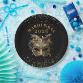 Elegant Black Gold Glitter Mardi Gras 2026 Pappteller (Party)