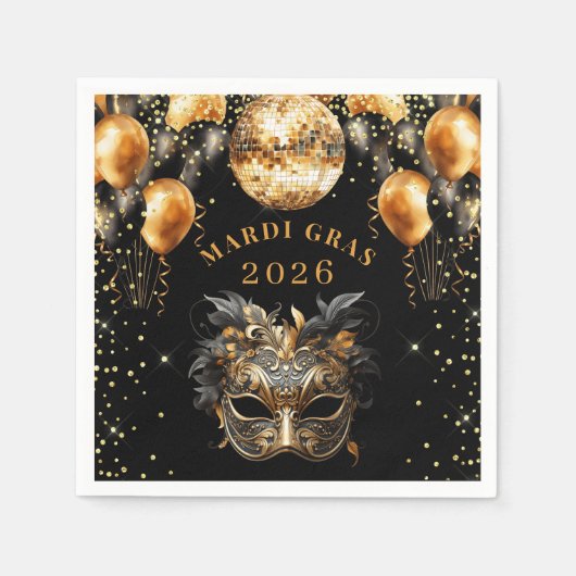 Elegant Black Gold Glitter Mardi Gras 2026 Serviette (Vorderseite)