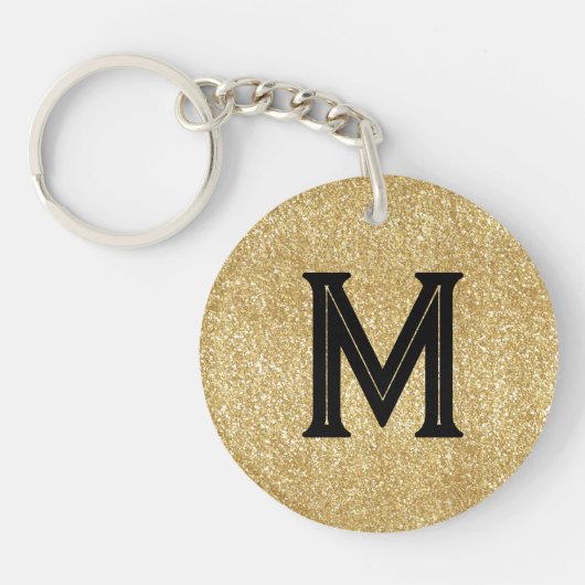Elegant black gold glitter monogram schlüsselanhänger (Vorderseite)