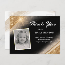 Elegant Black Gold Glitter Photo Birthday Postkarte