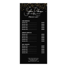 Elegant Black & Gold Glitter Price List Rack Card