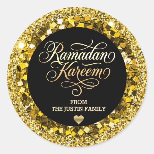 Elegant BLACK Gold Glitter Ramadan  Runder Aufkleber (Vorderseite)