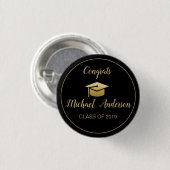 Elegant Black | Gold Graduate Cap Abschluss Class Button (Vorne & Hinten)