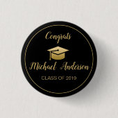 Elegant Black | Gold Graduate Cap Abschluss Class Button (Vorderseite)