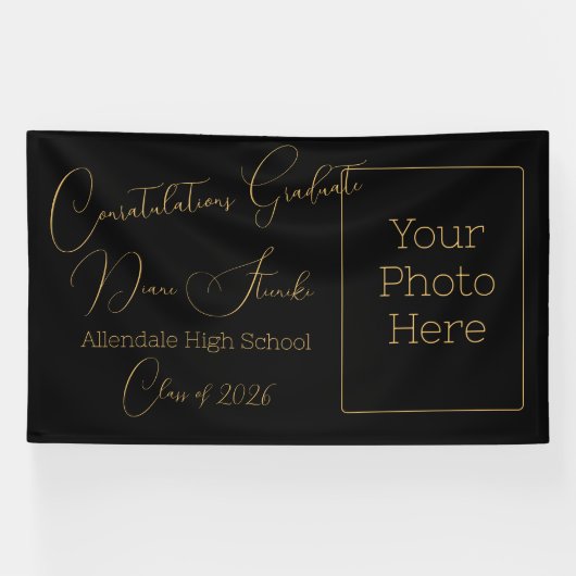 Elegant Black & Gold Graduation Banner (Horizontal)