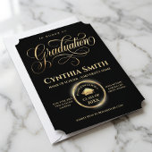Elegant Black & Gold Graduation  Einladung