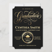 Elegant Black & Gold Graduation  Einladung (Vorderseite)