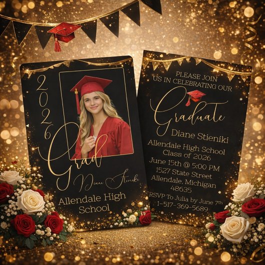 Elegant Black & Gold Graduation Invitation  Einladung