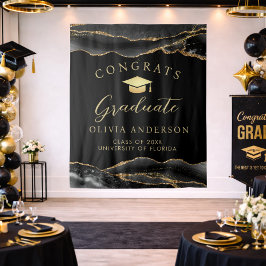 Elegant Black & Gold Graduation Party Backdrop Wandteppich