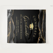 Elegant Black & Gold Graduation Party Backdrop Wandteppich (Vorderseite (Horizontal))