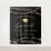 Elegant Black & Gold Graduation Party Backdrop Wandteppich (Vorderseite)