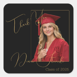 Elegant Black & Gold Graduation Thank You  Quadratischer Aufkleber