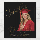 Elegant Black & Gold Graduation Weinetikett (Einzelnes Label)