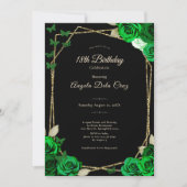 Elegant Black Gold Green Rose 18th Birthday Debut  Einladung (Vorderseite)